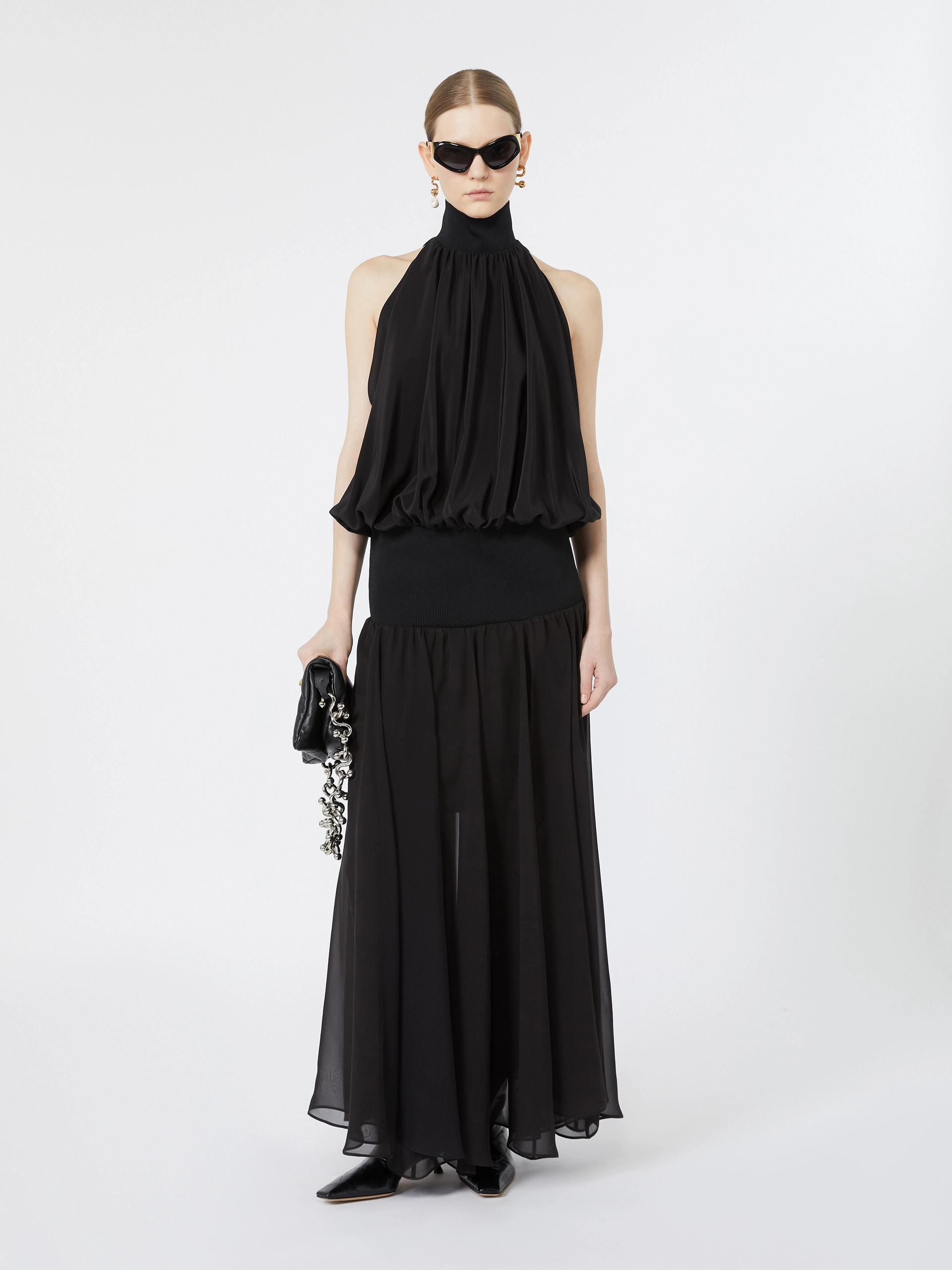 Long silk georgette dress - BLACK - Sportmax