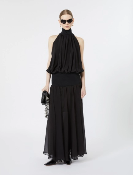 Long silk georgette dress - BLACK - Sportmax - 1