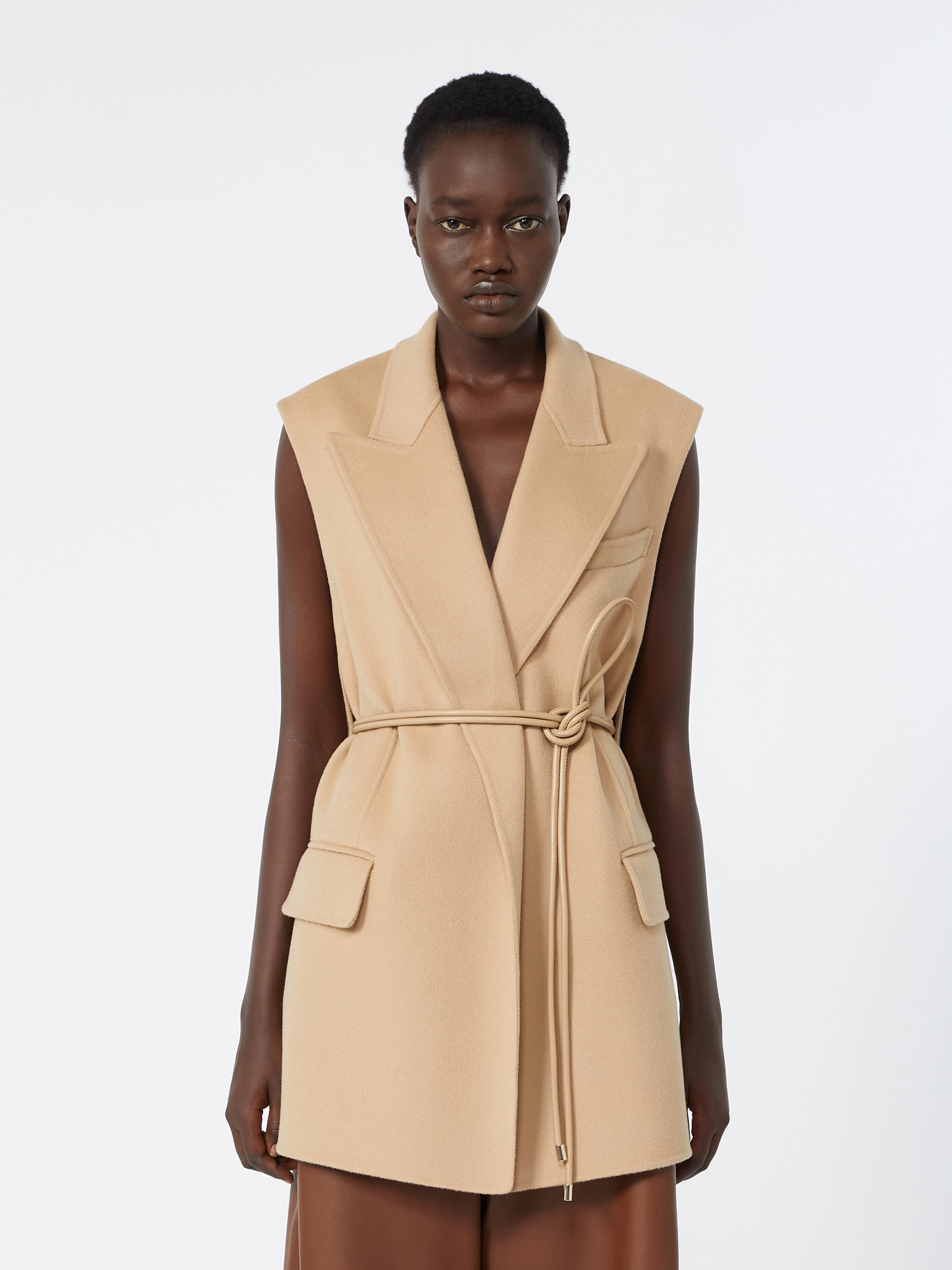 Sleeveless blazer in pure wool double fabric - CAMEL - Sportmax - 2