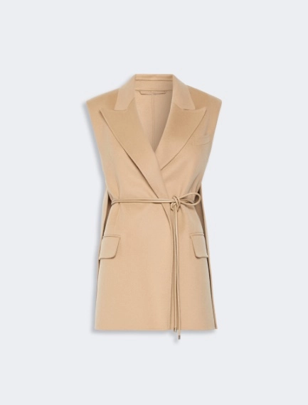 Sleeveless blazer in pure wool double fabric - CAMEL - Sportmax