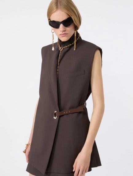 Sleeveless stretch viscose blazer - CHOCOLATE - Sportmax