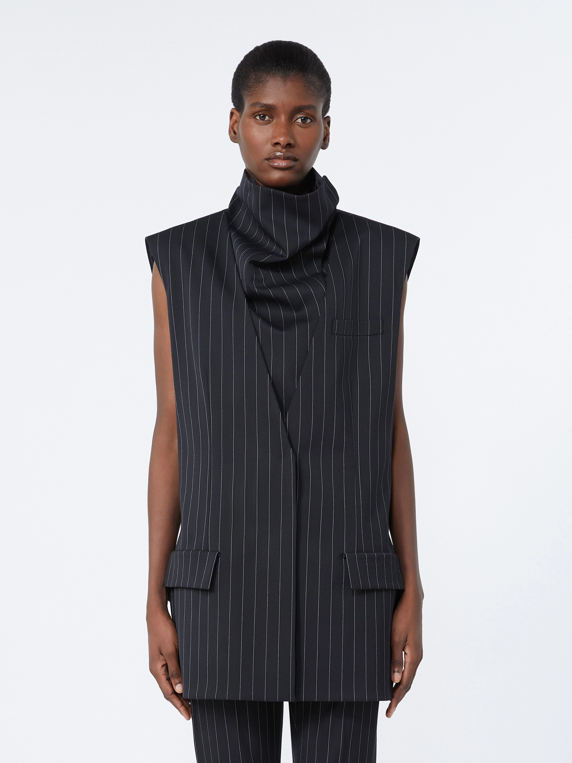 Sleeveless pinstripe wool jacket - BLACK - Sportmax - 2