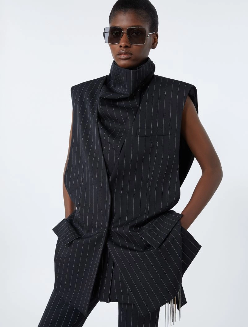 Sleeveless pinstripe wool jacket - BLACK - Sportmax - 4