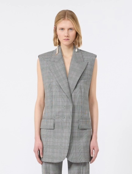 Sleeveless Glen plaid and pure wool blazer - WHITE BLACK - Sportmax - 2