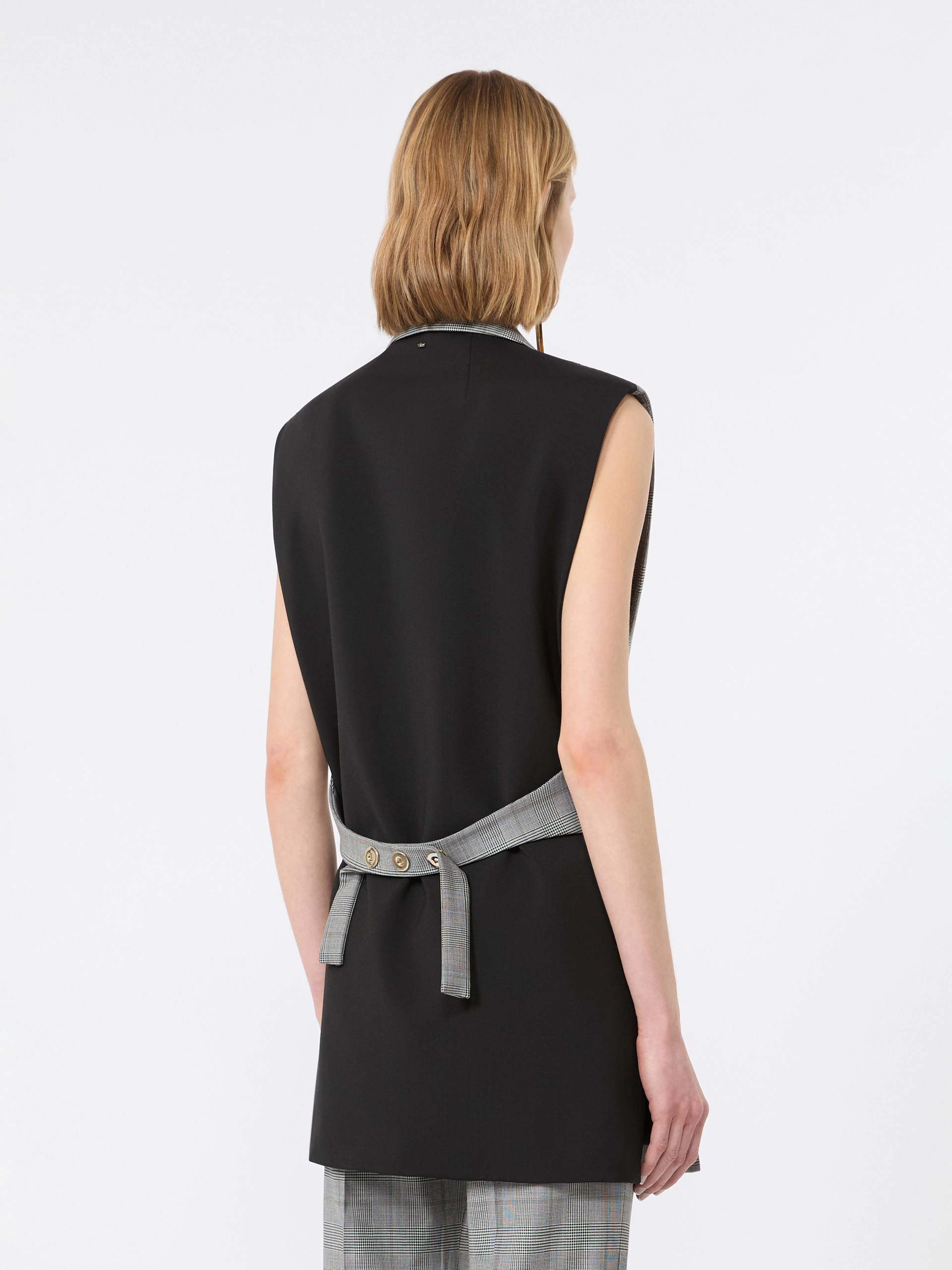 Sleeveless Glen plaid and pure wool blazer - WHITE BLACK - Sportmax - 3