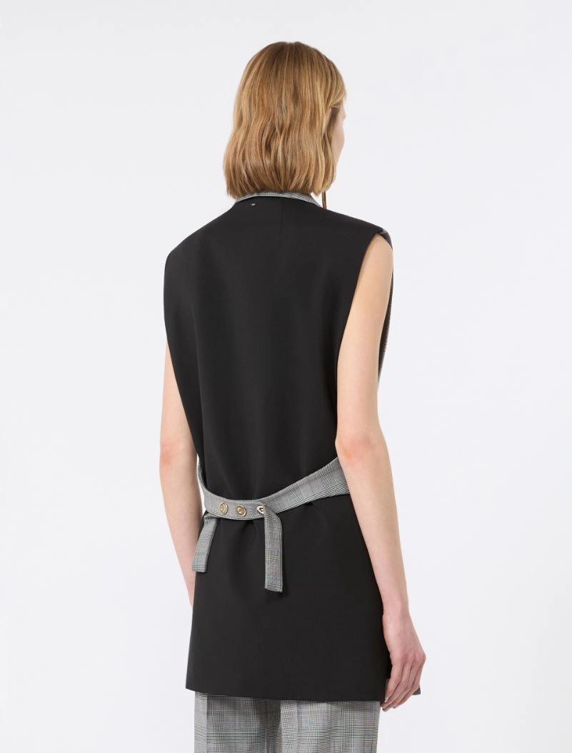 Sleeveless Glen plaid and pure wool blazer - WHITE BLACK - Sportmax - 3