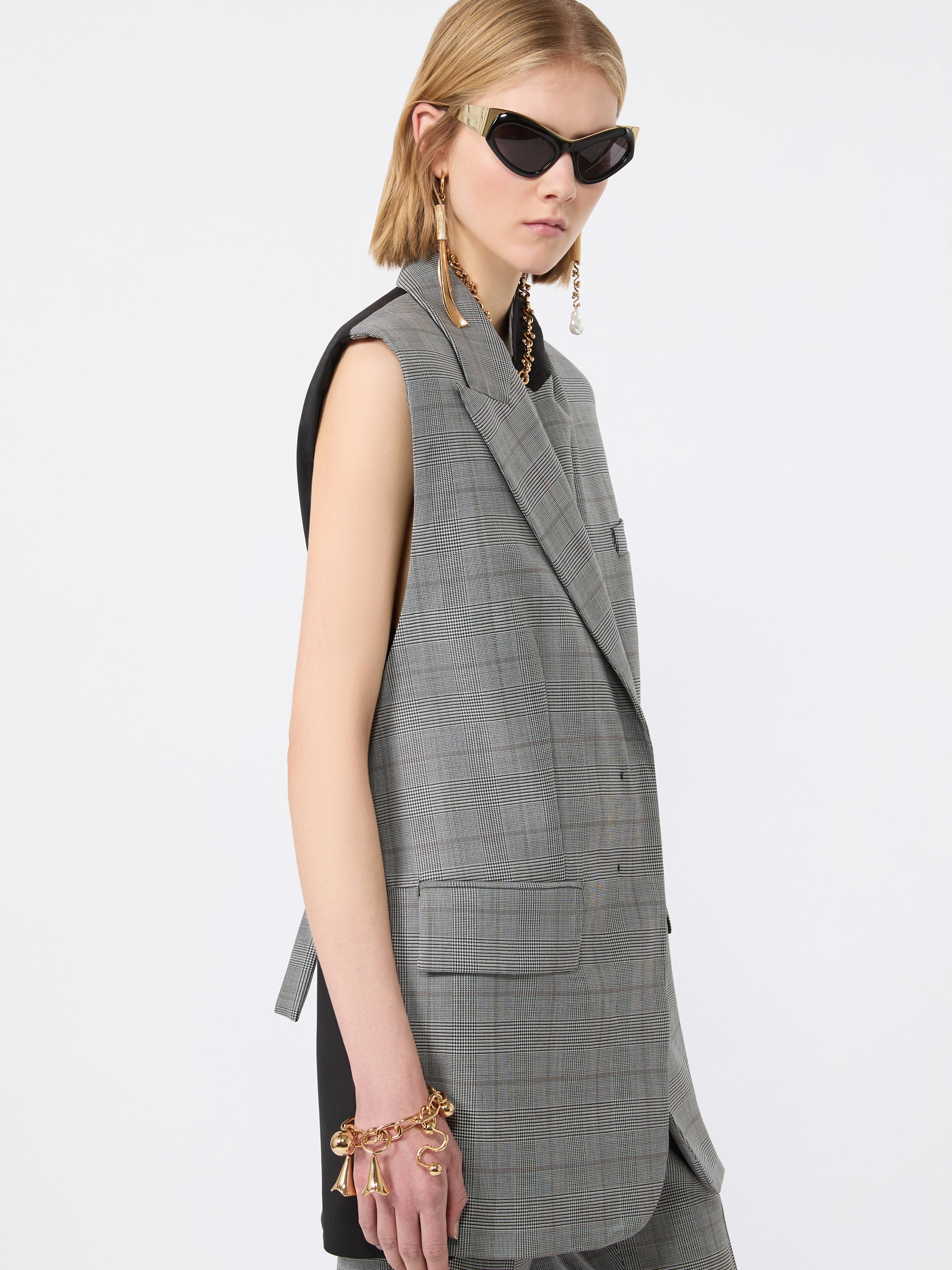 Sleeveless Glen plaid and pure wool blazer - WHITE BLACK - Sportmax - 4