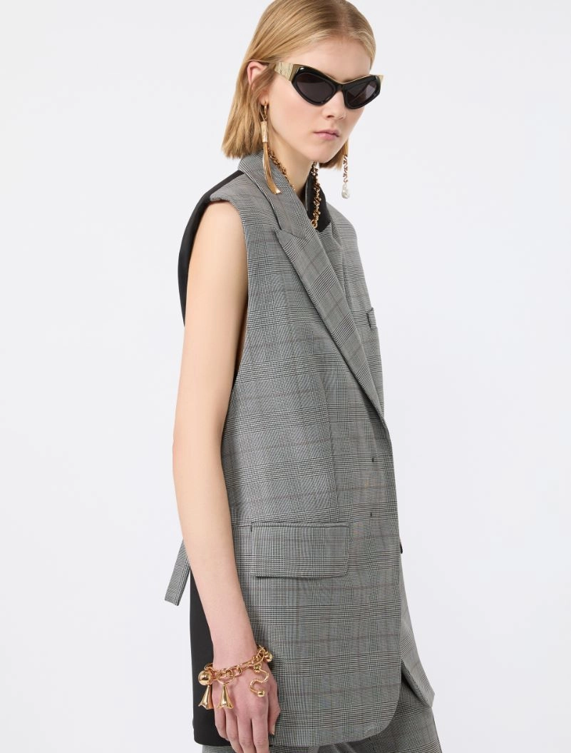 Sleeveless Glen plaid and pure wool blazer - WHITE BLACK - Sportmax - 4