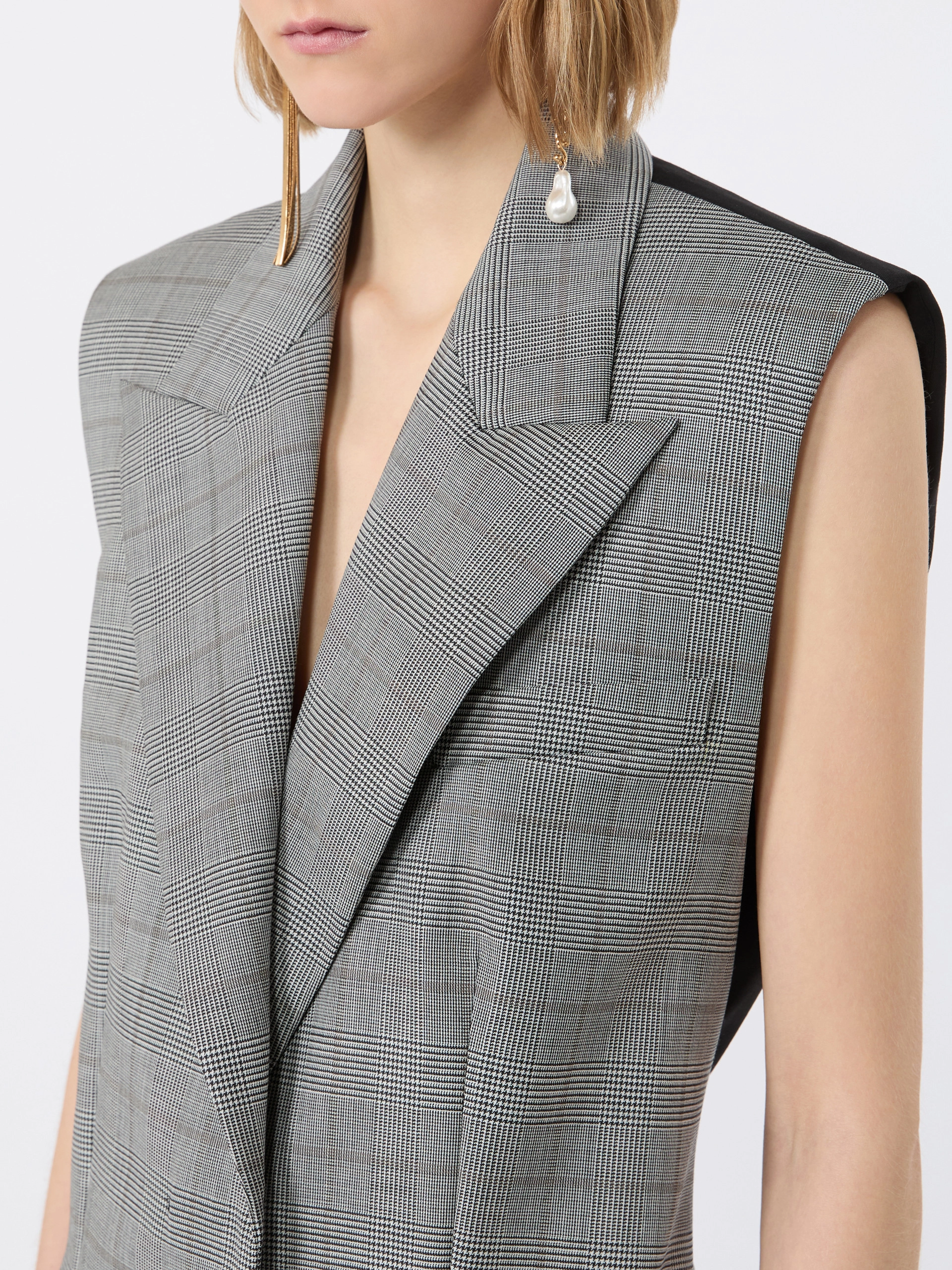 Sleeveless Glen plaid and pure wool blazer - WHITE BLACK - Sportmax - 5