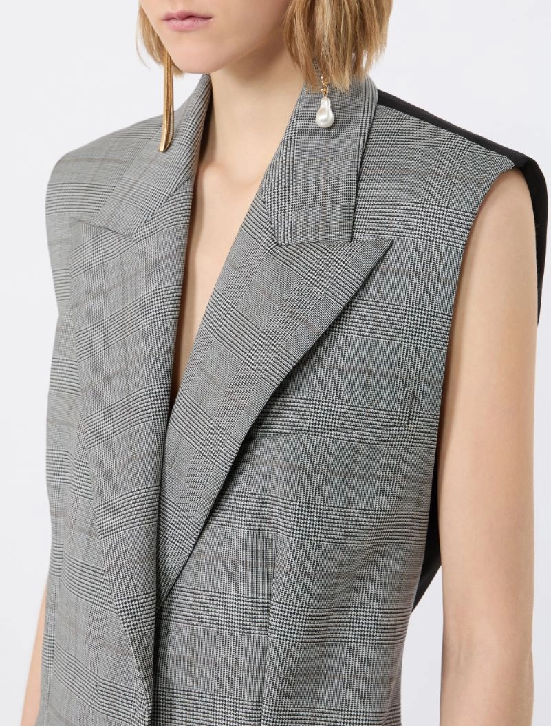 Sleeveless Glen plaid and pure wool blazer - WHITE BLACK - Sportmax - 5