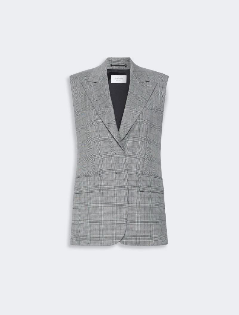 Sleeveless Glen plaid and pure wool blazer - WHITE BLACK - Sportmax - 6