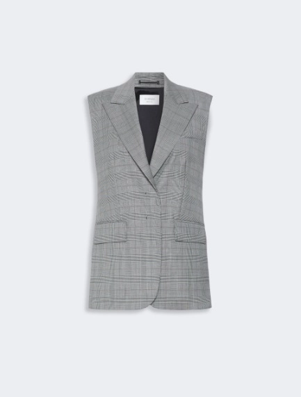 Sleeveless Glen plaid and pure wool blazer - WHITE BLACK - Sportmax - 6