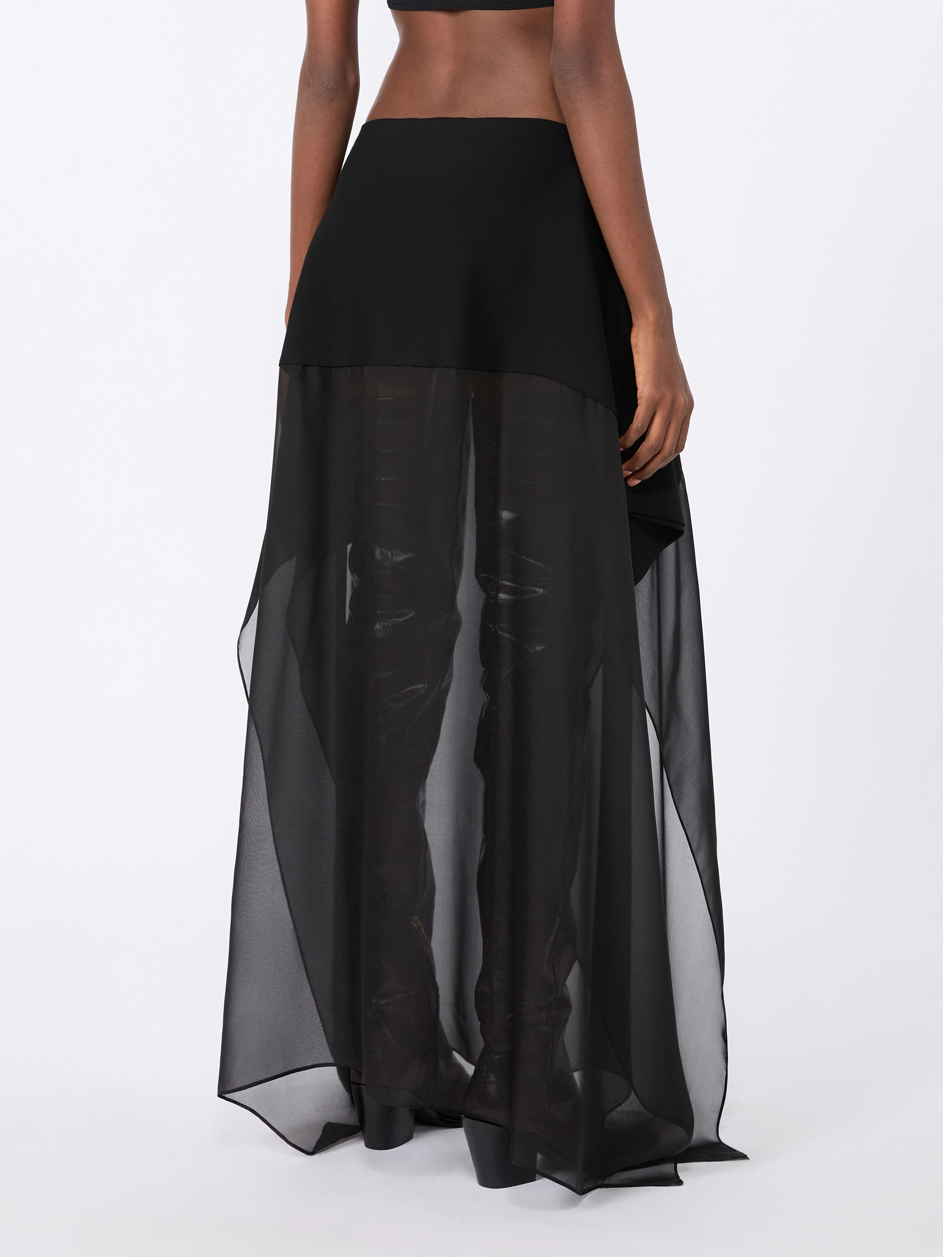 Long knit fabric and silk georgette skirt - BLACK - Sportmax - 3