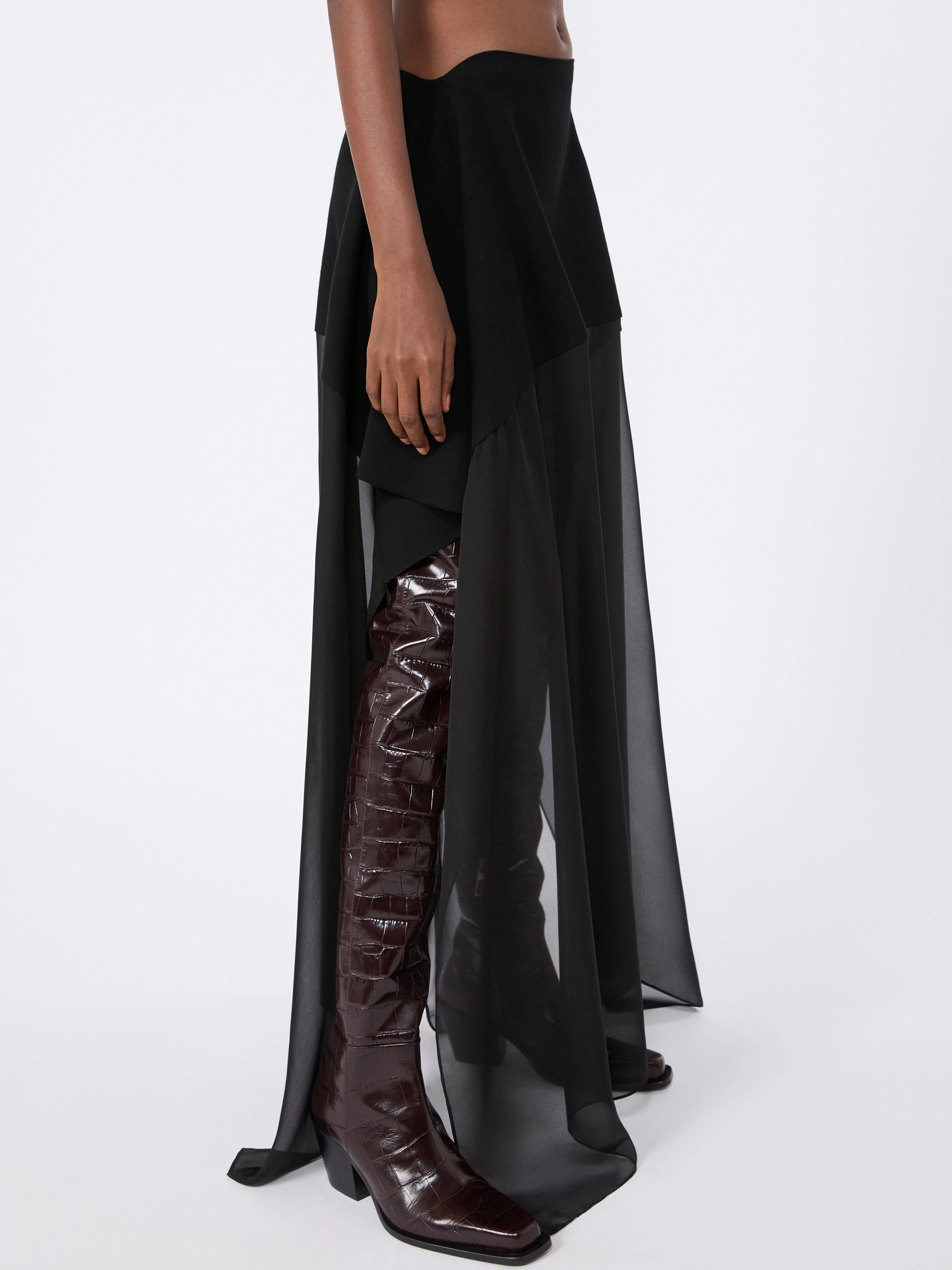 Long knit fabric and silk georgette skirt - BLACK - Sportmax - 4