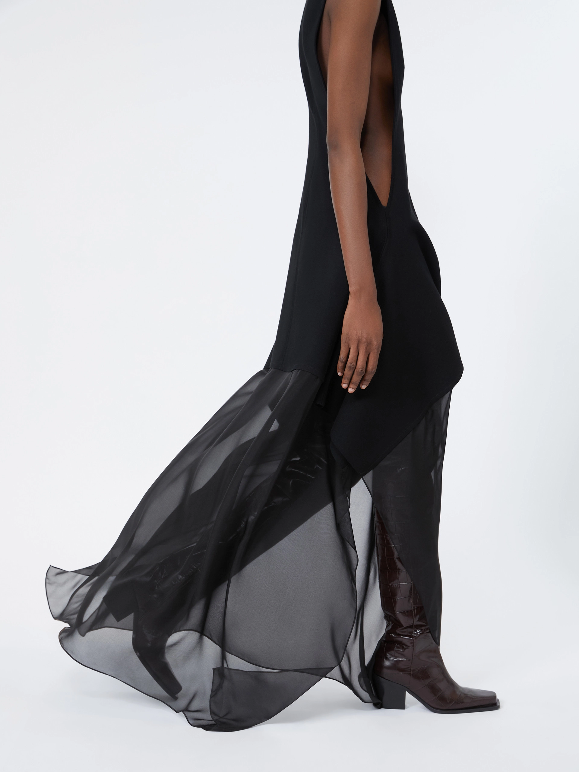 Long viscose knit and silk georgette dress - BLACK - Sportmax - 5