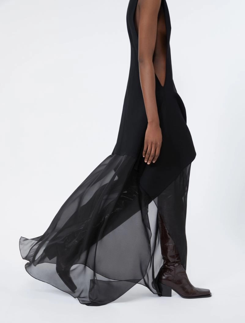 Long viscose knit and silk georgette dress - BLACK - Sportmax - 5