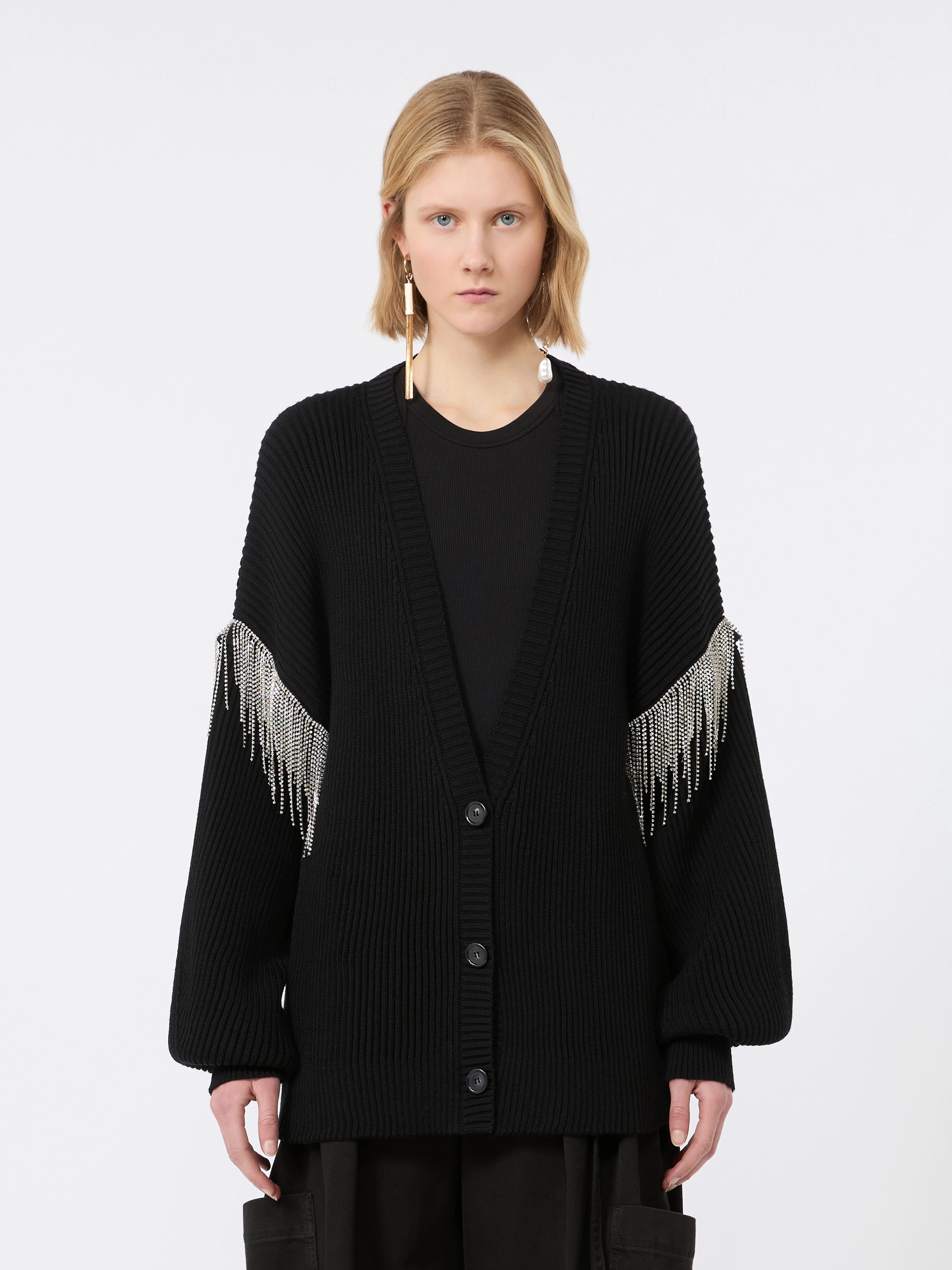 Oversized pure wool cardigan - BLACK - Sportmax - 2