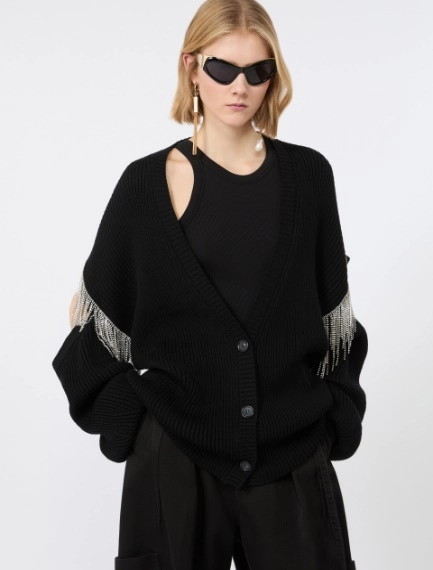 Oversized pure wool cardigan - BLACK - Sportmax
