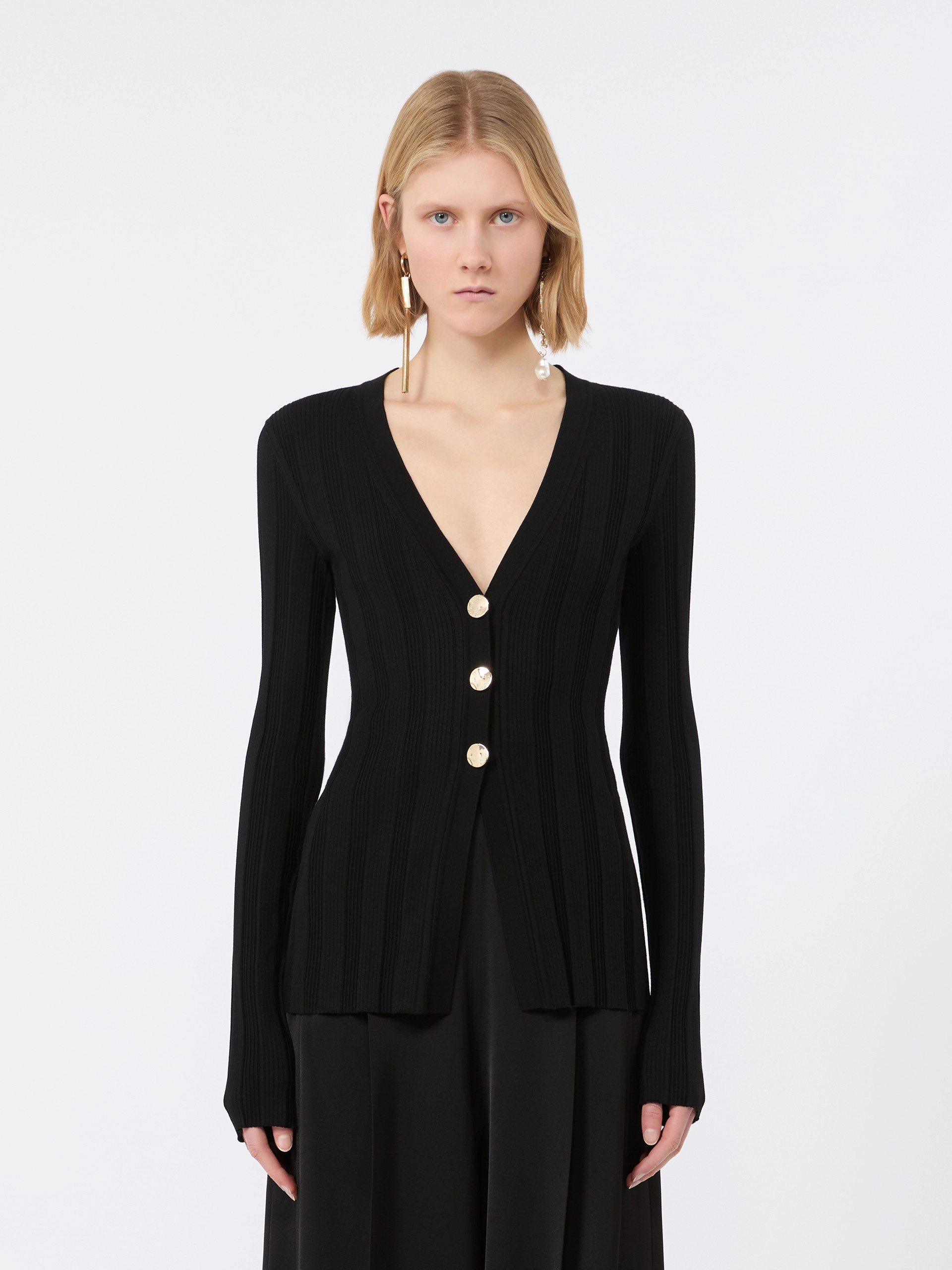 Slim-fit rib-knit viscose cardigan - BLACK - Sportmax - 2