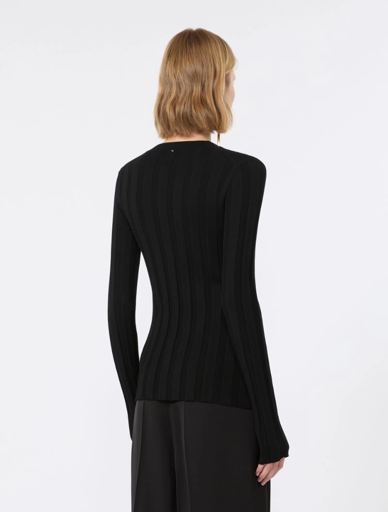 Slim-fit rib-knit viscose cardigan - BLACK - Sportmax - 3