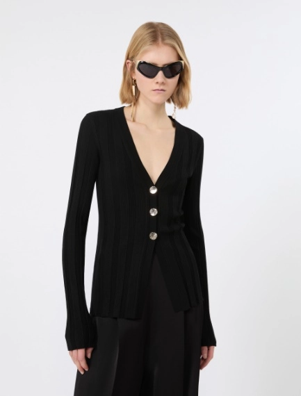 Slim-fit rib-knit viscose cardigan - BLACK - Sportmax