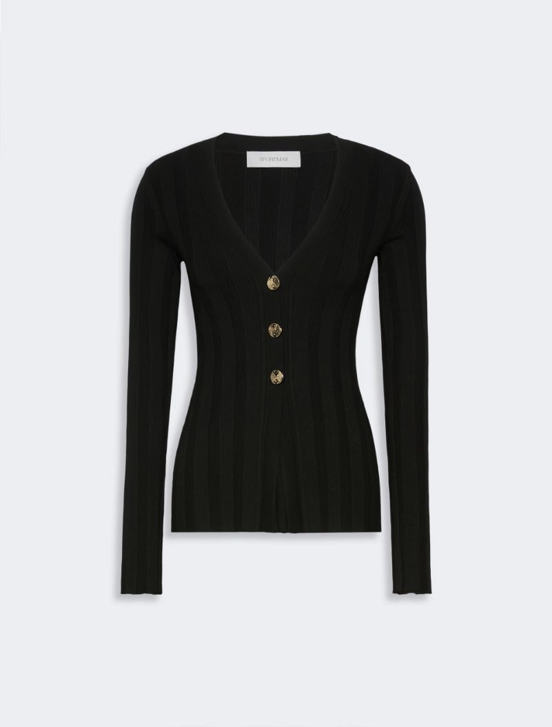 Slim-fit rib-knit viscose cardigan - BLACK - Sportmax - 7