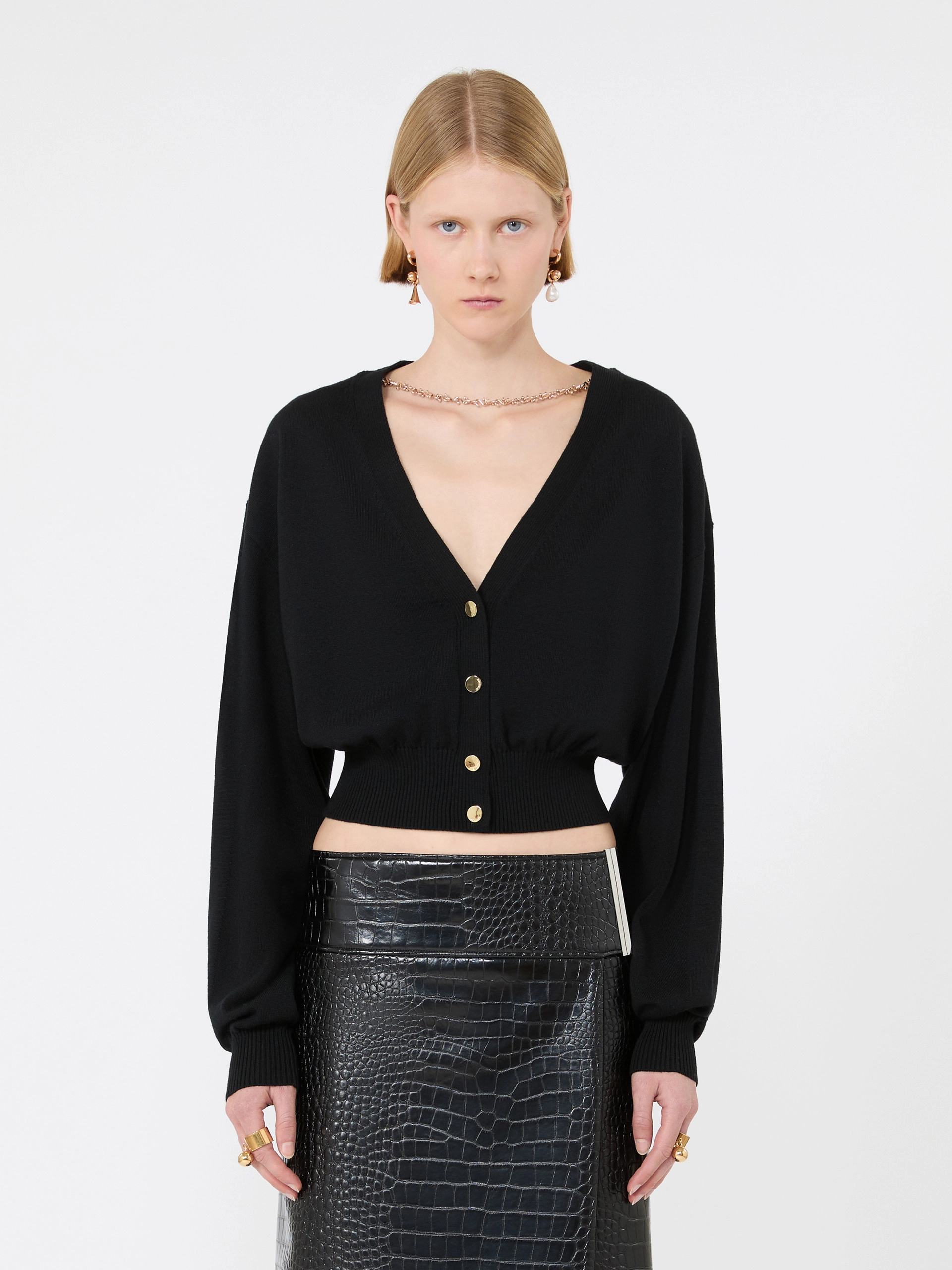 Cropped pure wool cardigan - BLACK - Sportmax - 2