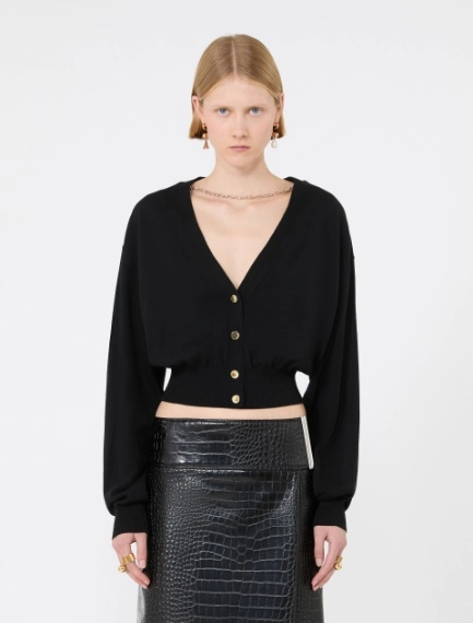 Cropped pure wool cardigan - BLACK - Sportmax - 2