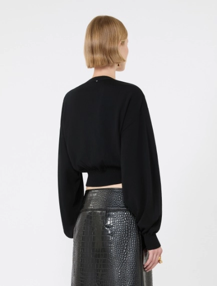 Cropped pure wool cardigan - BLACK - Sportmax - 3