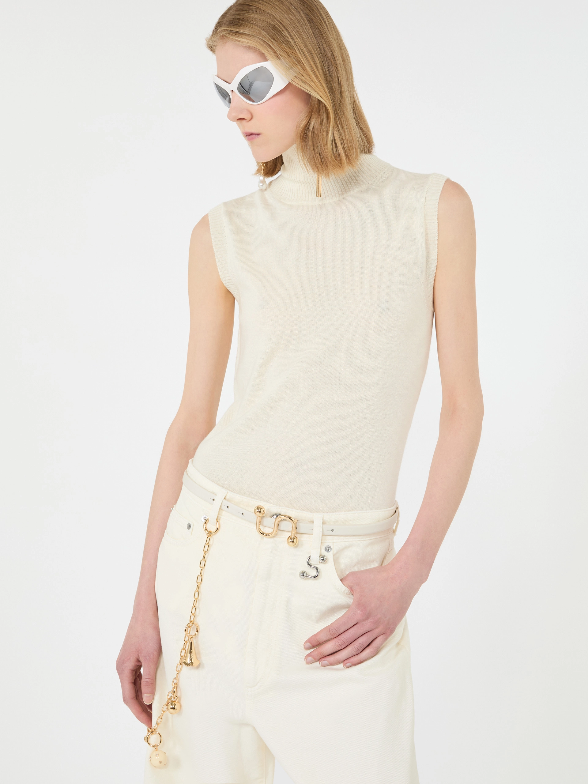 Pull sans manches en pure laine - BLANC - Sportmax - 4