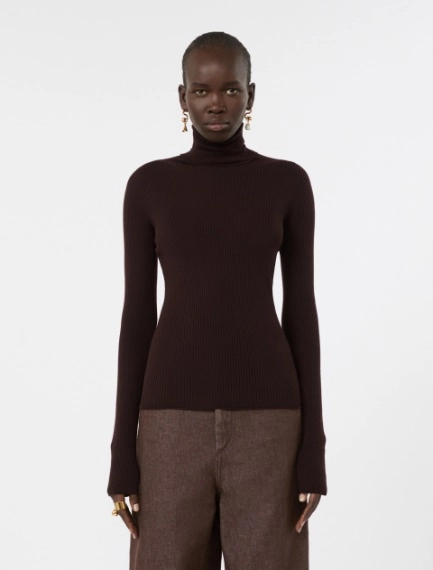 Slim pure wool mock polo-neck sweater - CHOCOLATE - Sportmax - 2
