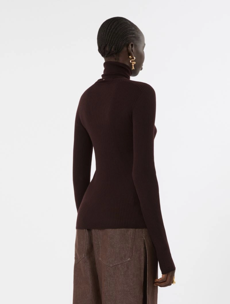 Slim pure wool mock polo-neck sweater - CHOCOLATE - Sportmax - 3