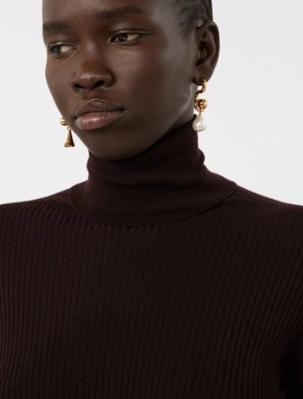 Slim pure wool mock polo-neck sweater - CHOCOLATE - Sportmax - 5