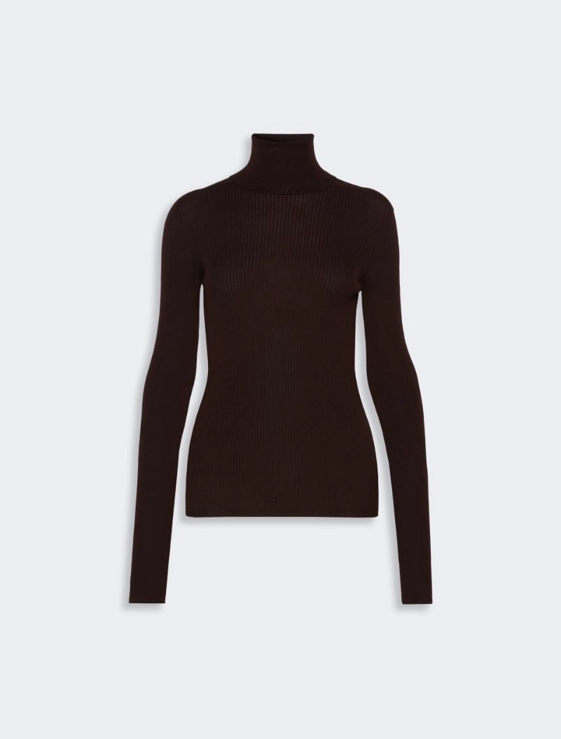 Slim pure wool mock polo-neck sweater - CHOCOLATE - Sportmax - 6