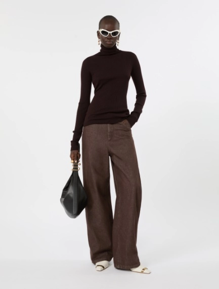 Slim pure wool mock polo-neck sweater - CHOCOLATE - Sportmax - 1