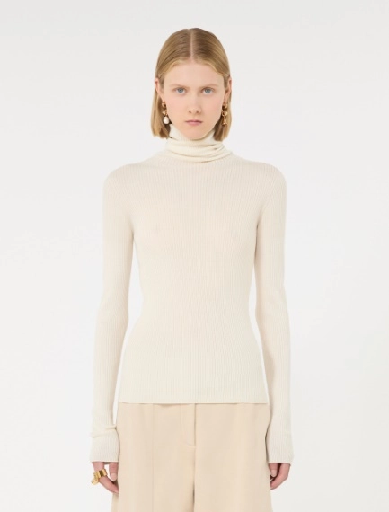 Slim pure wool mock polo-neck sweater - IVORY - Sportmax - 2