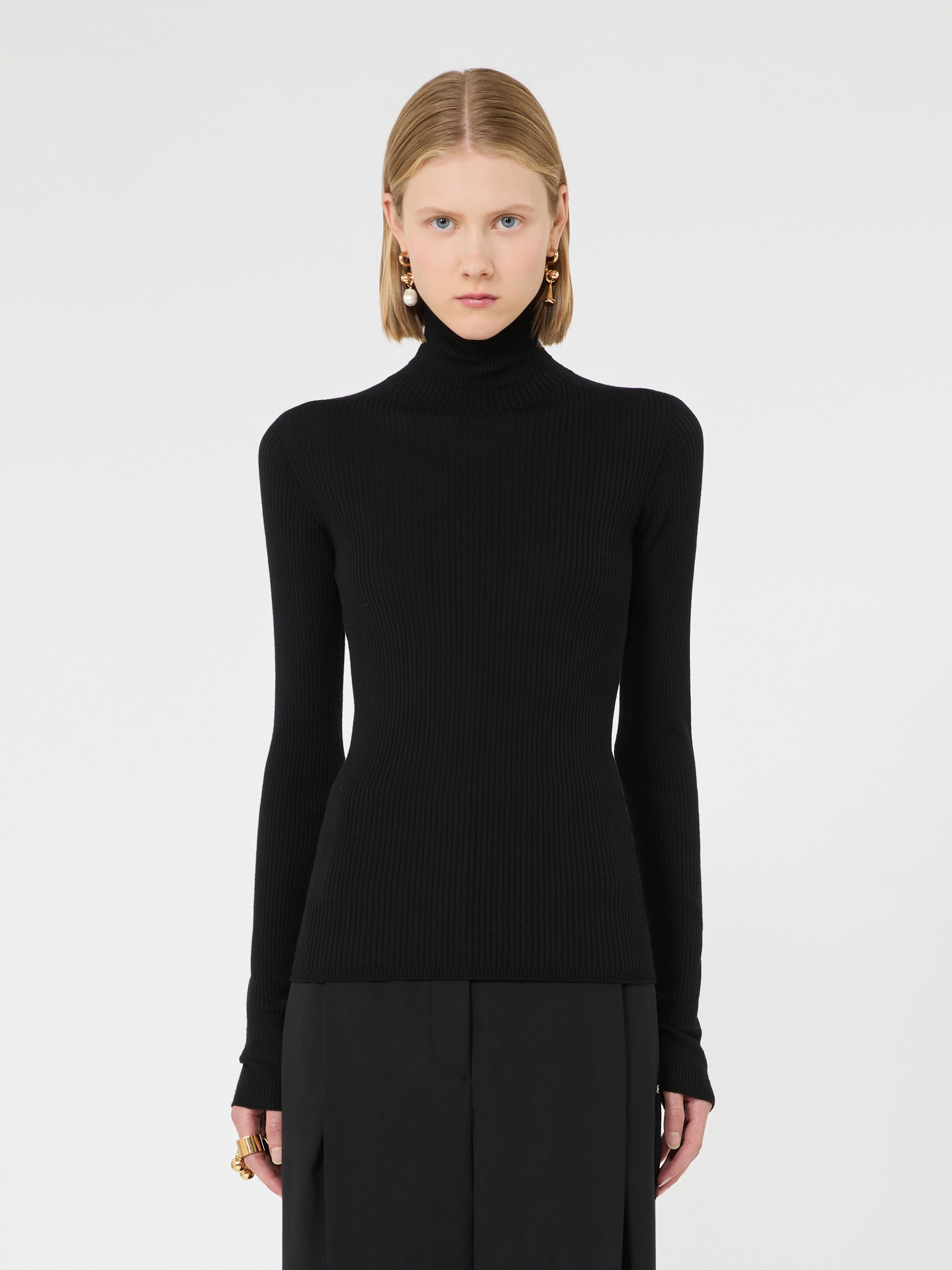 Slim pure wool mock polo-neck sweater - BLACK - Sportmax - 2