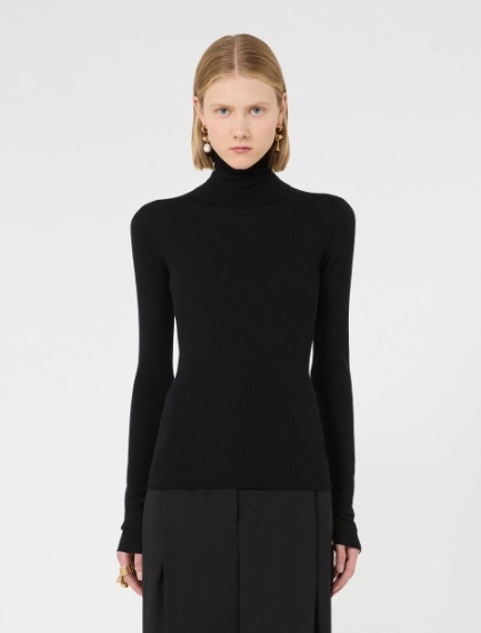Slim pure wool mock polo-neck sweater - BLACK - Sportmax - 2