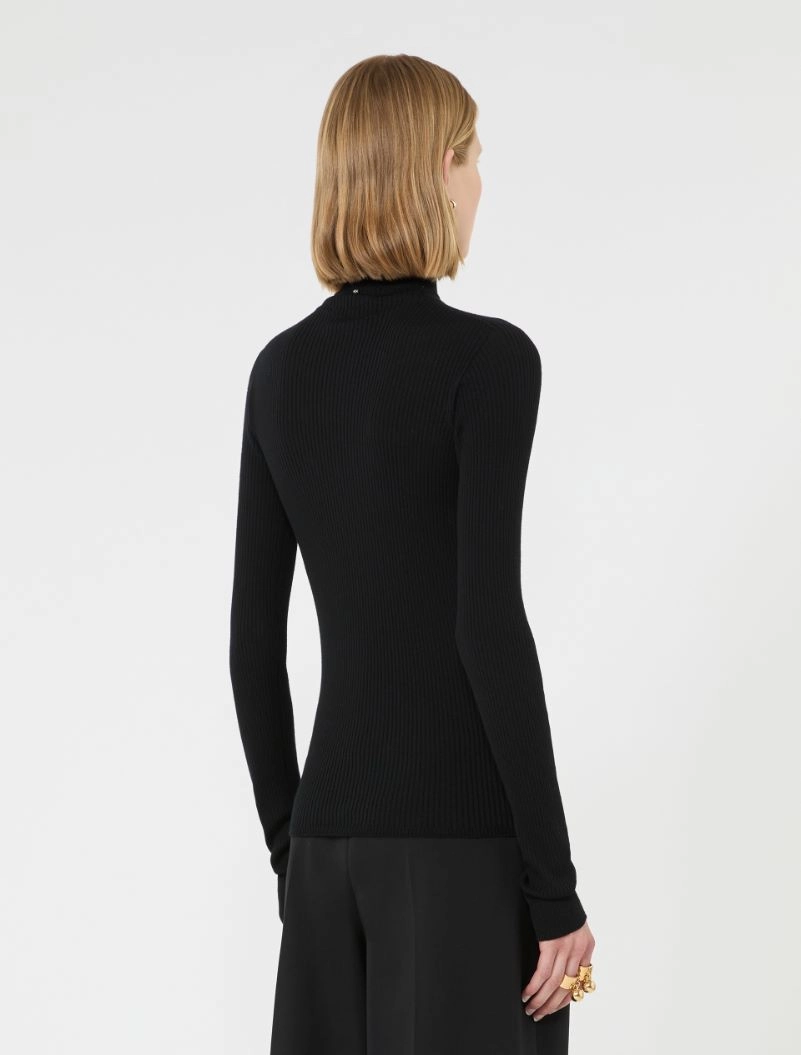 Slim pure wool mock polo-neck sweater - BLACK - Sportmax - 3