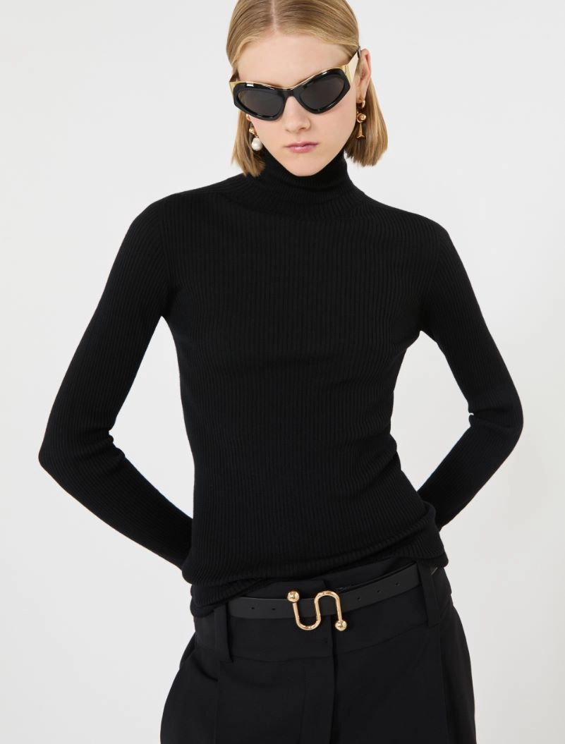 Slim pure wool mock polo-neck sweater - BLACK - Sportmax - 4