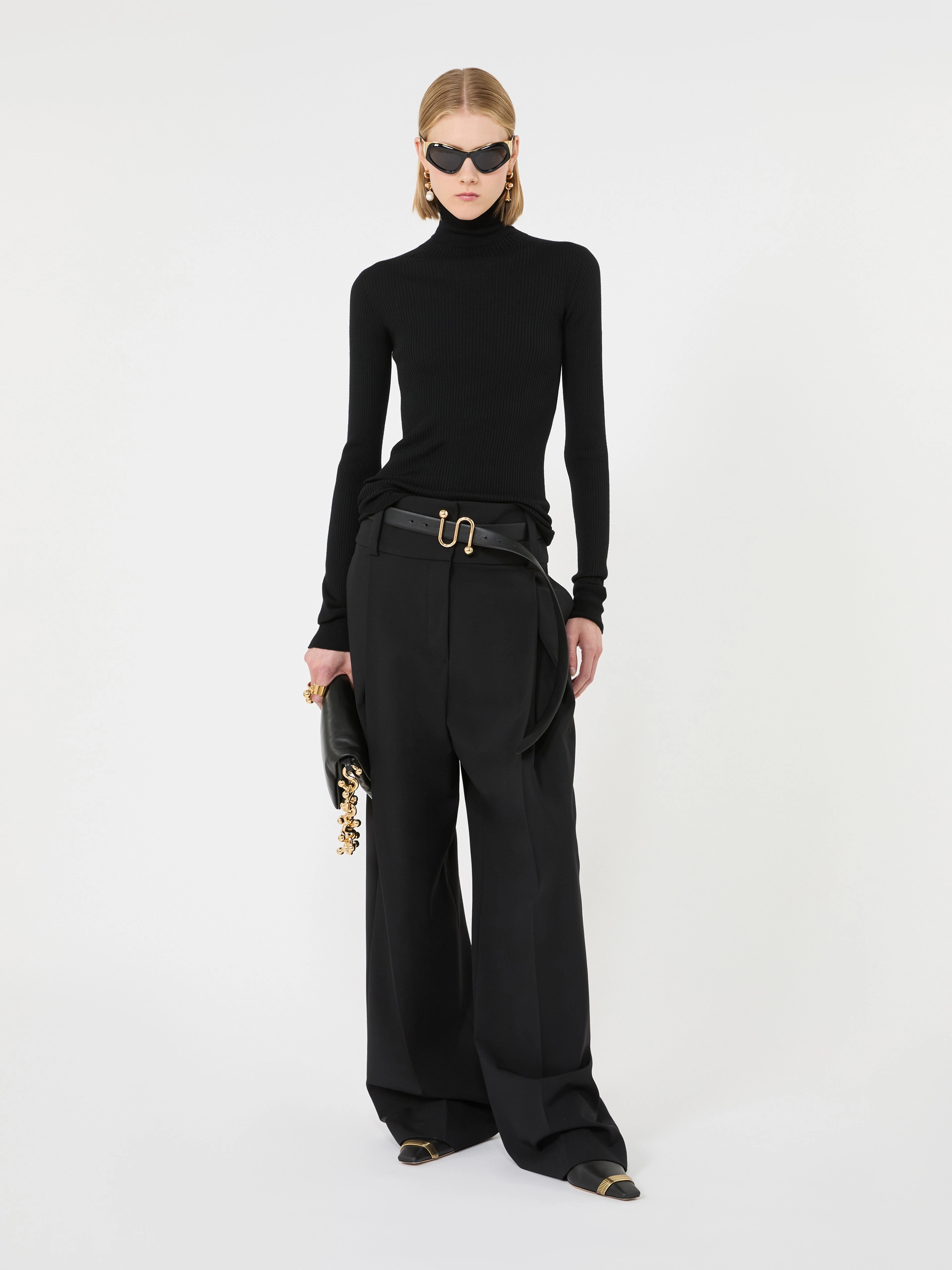 Slim pure wool mock polo-neck sweater - BLACK - Sportmax