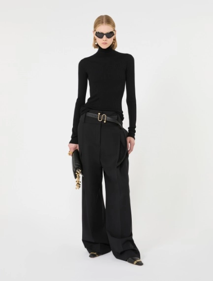 Slim pure wool mock polo-neck sweater - BLACK - Sportmax - 1