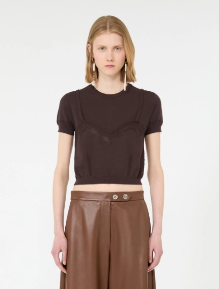 Cropped-Pullover aus Viskose mit Trompe-l’Oeil-Optik - SCHOKOLADE - Sportmax - 2