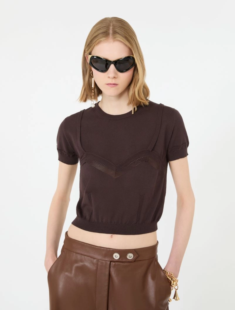 Cropped-Pullover aus Viskose mit Trompe-l’Oeil-Optik - SCHOKOLADE - Sportmax - 4