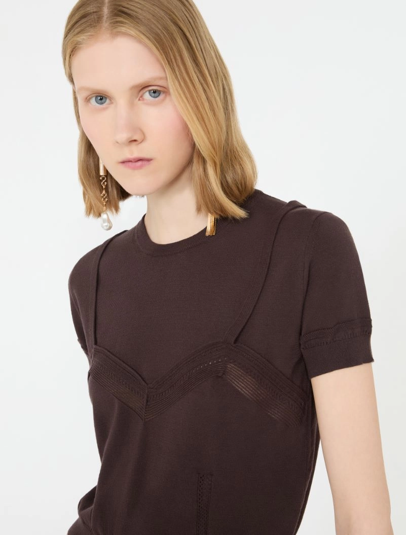 Cropped-Pullover aus Viskose mit Trompe-l’Oeil-Optik - SCHOKOLADE - Sportmax - 5