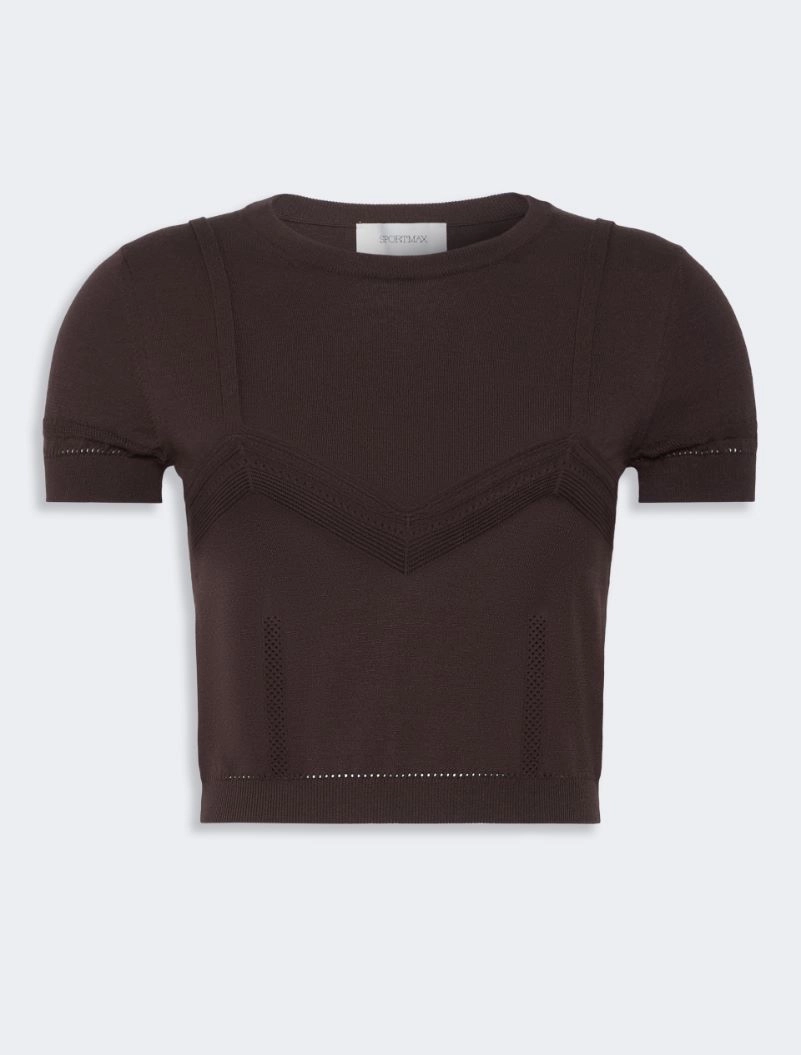 Cropped-Pullover aus Viskose mit Trompe-l’Oeil-Optik - SCHOKOLADE - Sportmax - 6