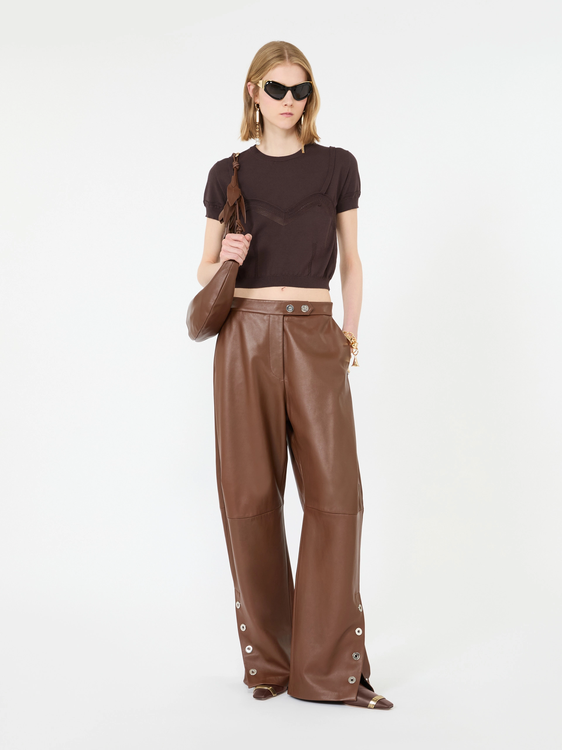 Cropped-Pullover aus Viskose mit Trompe-l’Oeil-Optik - SCHOKOLADE - Sportmax