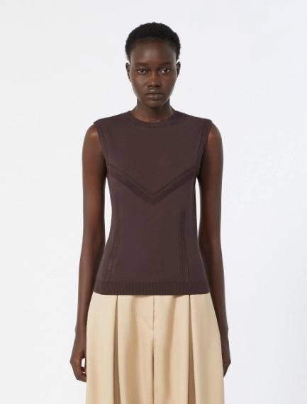 Trompe l’oeil-look viscose top - CHOCOLATE - Sportmax - 2