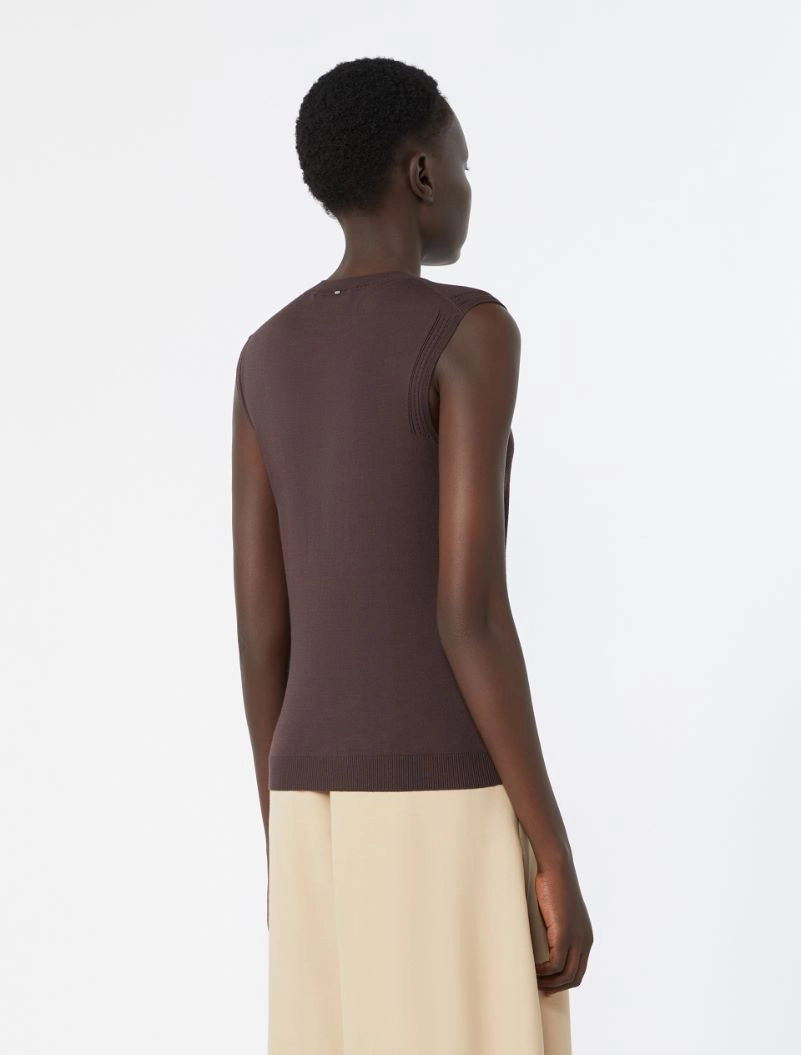 Trompe l’oeil-look viscose top - CHOCOLATE - Sportmax - 3