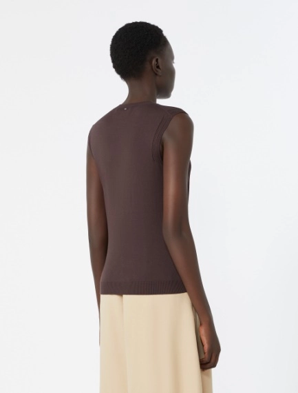 Trompe l’oeil-look viscose top - CHOCOLATE - Sportmax - 3